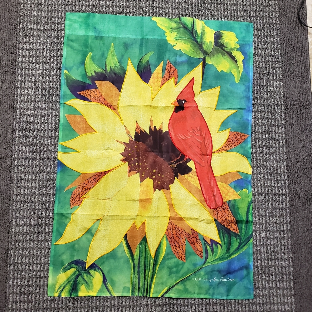 Garden Flag Cardinal and Sunflower 40x27.5 by Mary Lou Troutman